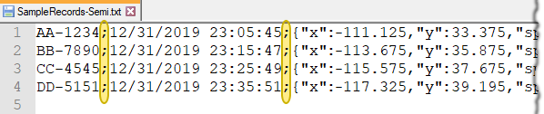 Semi-colon separated values with JSON string representations to specify geometry values Semi-colon separated values with JSON string representations to specify geometry values